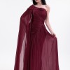 BDM Exclusive Parlak Şifon Drape Kollu Tek Omuz Premium Abiye Elbise