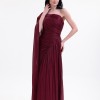 BDM Exclusive Parlak Şifon Drape Kollu Tek Omuz Premium Abiye Elbise