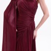 BDM Exclusive Parlak Şifon Drape Kollu Tek Omuz Premium Abiye Elbise