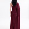 BDM Exclusive Parlak Şifon Drape Kollu Tek Omuz Premium Abiye Elbise