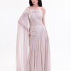 BDM Exclusive Parlak Şifon Drape Kollu Tek Omuz Premium Abiye Elbise