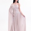 BDM Exclusive Parlak Şifon Drape Kollu Tek Omuz Premium Abiye Elbise