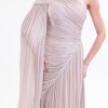 BDM Exclusive Parlak Şifon Drape Kollu Tek Omuz Premium Abiye Elbise