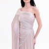 BDM Exclusive Parlak Şifon Drape Kollu Tek Omuz Premium Abiye Elbise