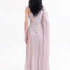 BDM Exclusive Parlak Şifon Drape Kollu Tek Omuz Premium Abiye Elbise