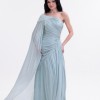 BDM Exclusive Parlak Şifon Drape Kollu Tek Omuz Premium Abiye Elbise
