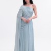 BDM Exclusive Parlak Şifon Drape Kollu Tek Omuz Premium Abiye Elbise