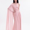 BDM Exclusive Parlak Şifon Drape Kollu Tek Omuz Premium Abiye Elbise