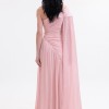 BDM Exclusive Parlak Şifon Drape Kollu Tek Omuz Premium Abiye Elbise