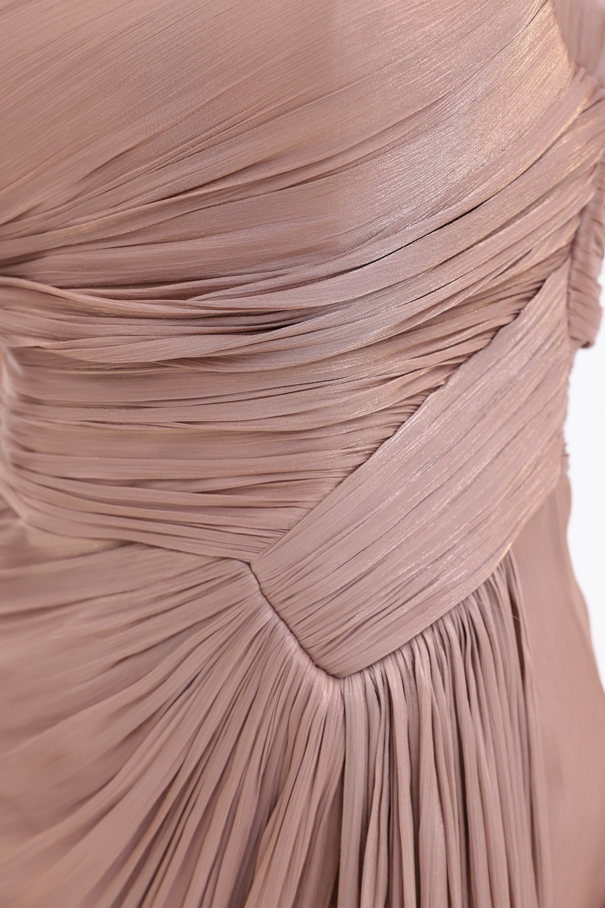 BDM Exclusive Parlak Şifon Drape Detaylı Tek Omuz Yırtmaçlı Premium Abiye Elbise