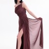 BDM Exclusive Parlak Şifon Drape Detaylı Tek Omuz Yırtmaçlı Premium Abiye Elbise
