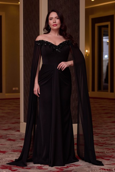 BDM Exclusive Omuz Dekolteli Uzun Transparan Pelerin Kollu, Taşlı Nakış İşlemeli, Zarif ve Şık Gece Abiye Elbise BDM Exclusive Omuz Dekolteli Uzun Transparan Pelerin Kollu, Taşlı Nakış İşlemeli, Zarif ve Şık Gece Abiye Elbise