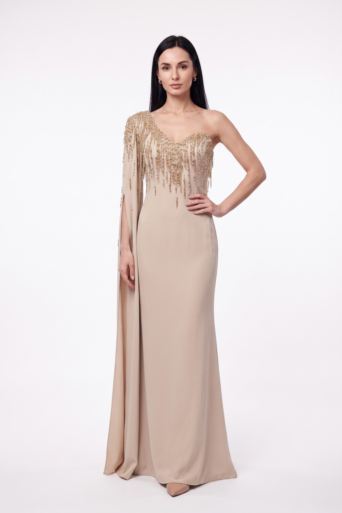 BDM Exclusive Couture Tek Omuz Taş Detaylı Uzun Abiye Elbise BDM Exclusive Couture Tek Omuz Taş Detaylı Uzun Abiye Elbise
