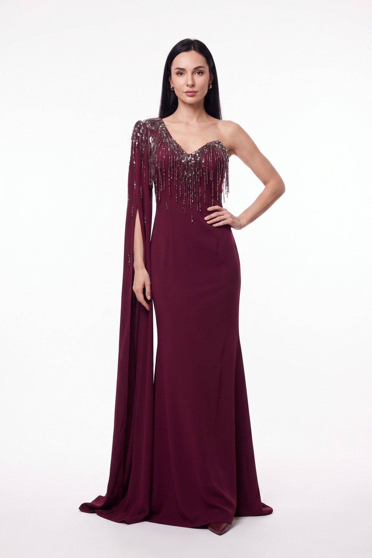 BDM Exclusive Couture Tek Omuz Taş Detaylı Uzun Abiye Elbise BDM Exclusive Couture Tek Omuz Taş Detaylı Uzun Abiye Elbise