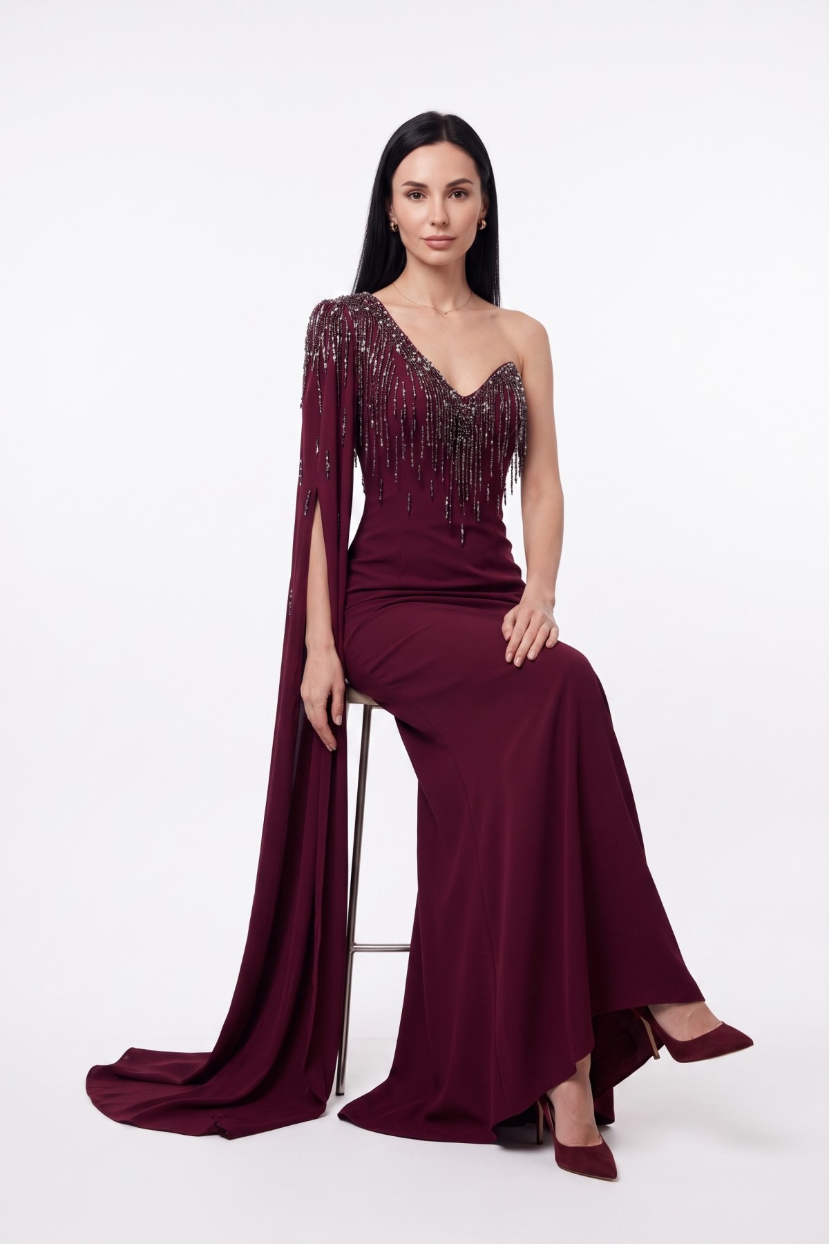 BDM Exclusive Couture Tek Omuz Taş Detaylı Uzun Abiye Elbise BDM Exclusive Couture Tek Omuz Taş Detaylı Uzun Abiye Elbise