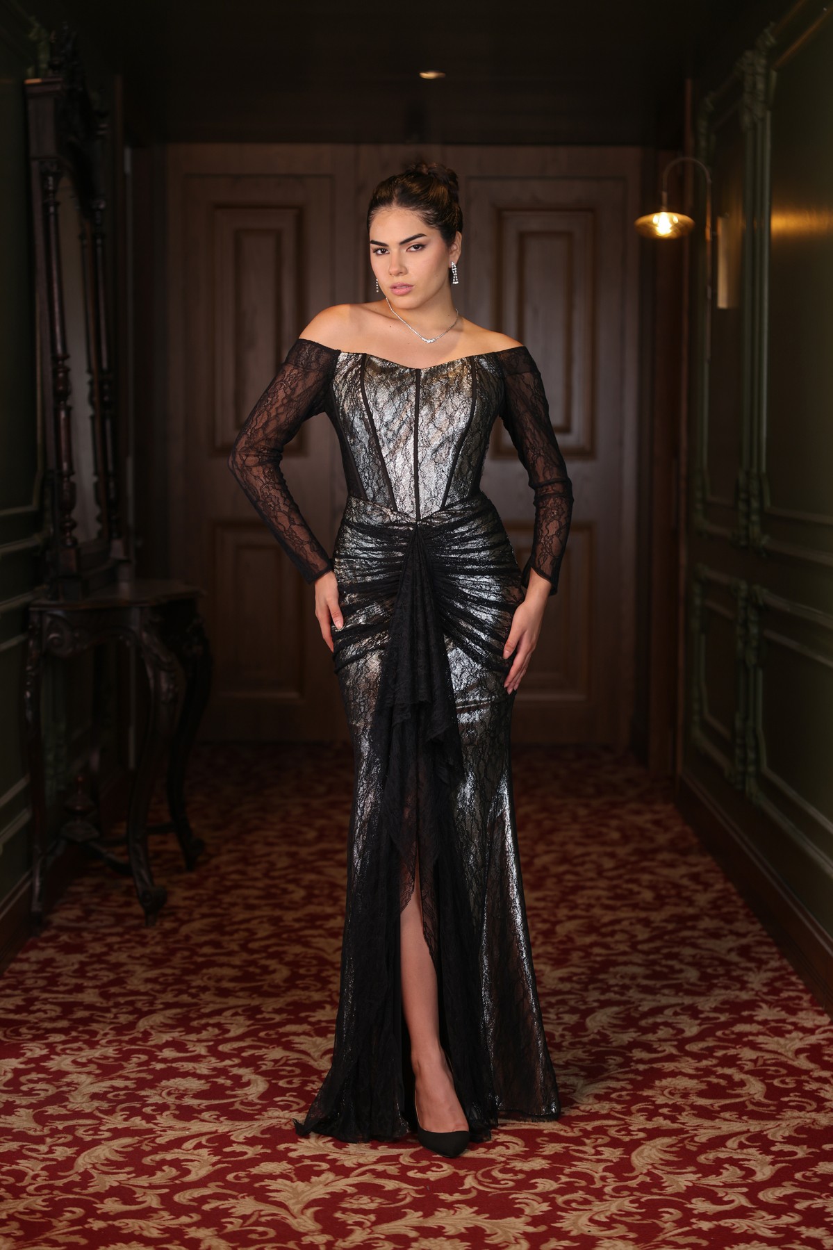 BDM Exclusive Dantel Detaylı Drape Tasarımlı Korseli Premium Abiye Elbise BDM Exclusive Dantel Detaylı Drape Tasarımlı Korseli Premium Abiye Elbise