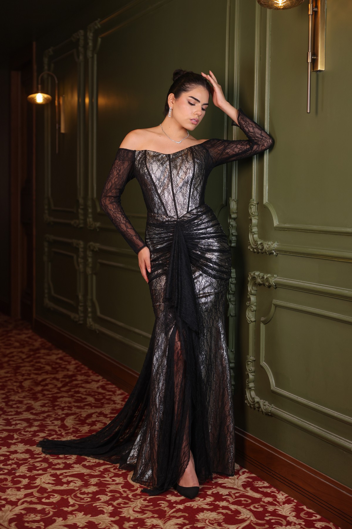 BDM Exclusive Dantel Detaylı Drape Tasarımlı Korseli Premium Abiye Elbise BDM Exclusive Dantel Detaylı Drape Tasarımlı Korseli Premium Abiye Elbise