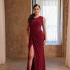 Taş Baskılı Dantel Drape Detaylı Tek Omuz Yırtmaçlı Premium Abiye Elbise Taş Baskılı Dantel Drape Detaylı Tek Omuz Yırtmaçlı Premium Abiye Elbise